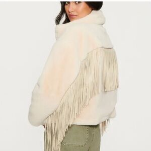 Blue Revival Dancing in The Moonlight Jacket - Off-White Cream Fur Coat Fringes